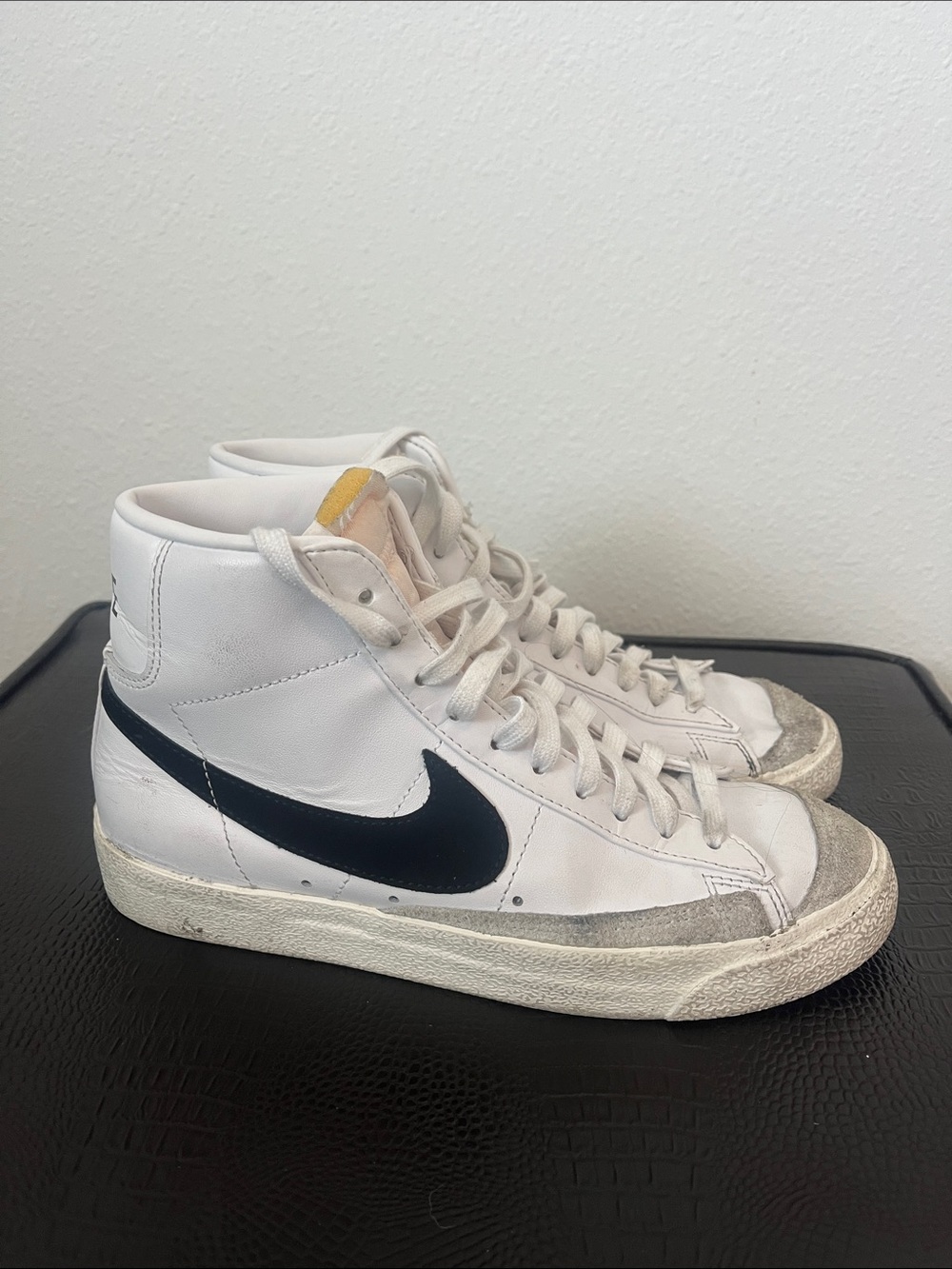 Nike Blazer Mid Vintage White Leather Sneakers with Black Swoosh